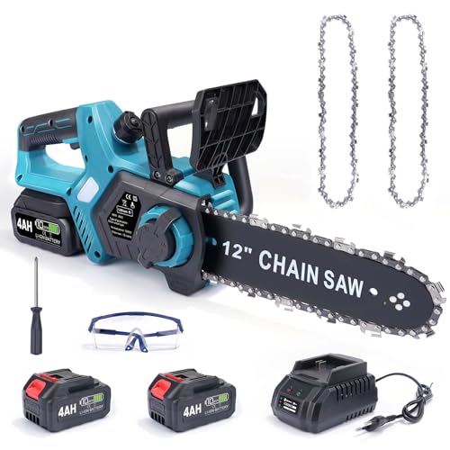 Akku Kettensäge 12 Zoll 2x4000mAh Elektro Kettensäge | 1000W Bürstenloser Motor | Kompatibel mit Makita 18V Akku | Automatische Kettenschmierung | Werkzeuglose Kettenspannung | 30cm Schwertlänge