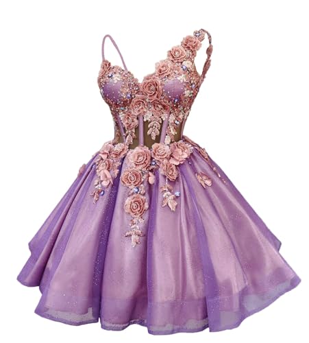 Ftupza Light Purple DAMA Dresses for Quinceanera Glitter Tulle Cocktail Dresses 3D Floral Lace...