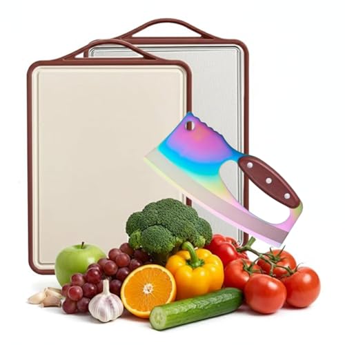 Image of RENVA Stainless Steel Cutting Board,Double Sided Steel Cutting Boards for Kitchen and Premium Carbon Stainless Steel Chef Knife Set with Wooden Handle(Brown, Chopping Board with Knife)