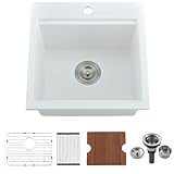 15 Inch White Drop In Bar Sink Workstation -Bokaiya 15x15 Quartz Outdoor Rv Wet Bar Sink Single Bowl Small Drop In Kitchen Sinks with Cutting Board