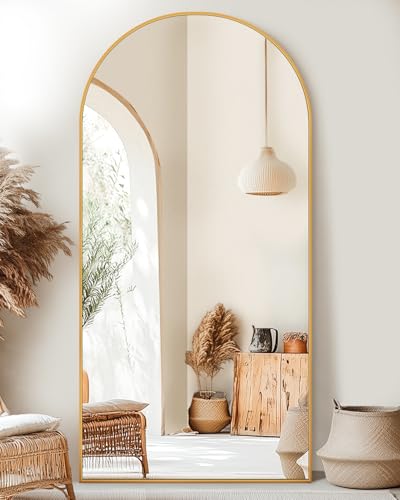Suidia Arched Full Length Mirror, 76"x34" Floor Mirror Freestanding, Floor Standing Full Body Mirror with Stand for Bedroom, Hanging Mounted for Living Room Cloakroom, Gold