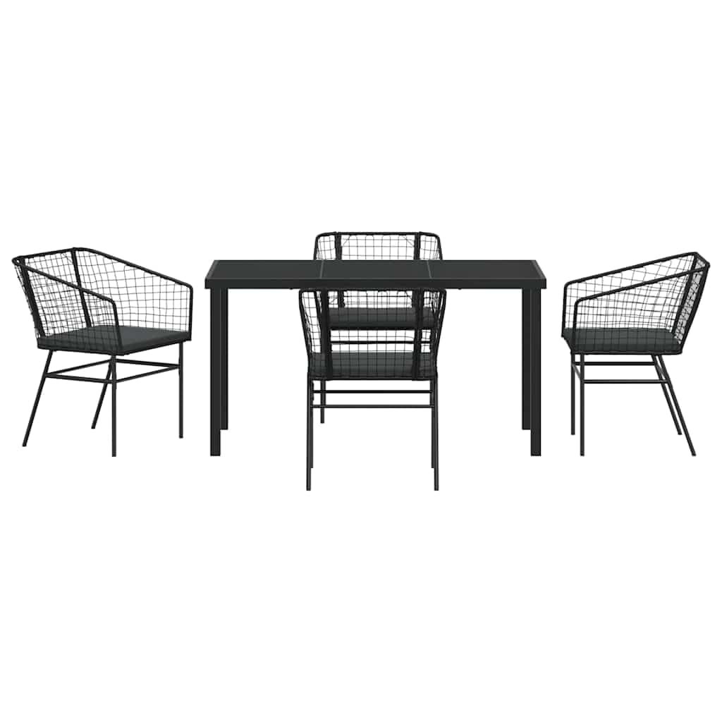 Set da Pranzo per Giardino 5 pcs Nero Polyrattan, Tavolo Lounge per Esterno, Arredo Relax, Sedia e Divano, Resistente, Ideale per Veranda, Patio, Balcone, Aperitivi e Pranzi