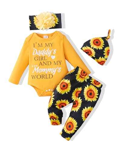 Image of Renotemy Newborn Baby Girl Clothes Outfits Infant Romper Ruffle Floral Pants Cute Toddler Baby Girl Clothes Set