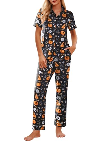 Ekouaer Womens Pajama Sets 2 Piece Button Down Short Sleeve Pjs Set Soft Lounge Set with Long Pants