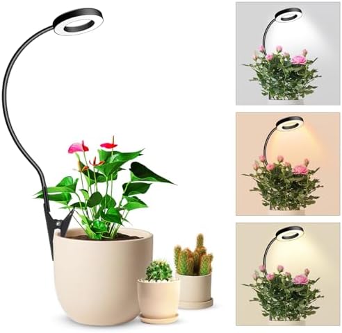 wolezek Pflanzenlampe LED Vollspektrum, Pot Clip Grow Light | 3 Farbtemperatur LED Grow Lampe mit 360° Schwanenhals, zwei Installationsoptionen, 6/12/16H Timer, 5 Helligkeit, 1 Stü