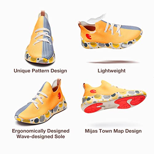 Uin Women's Fashion Sneakers Lightweight Walking Casual Slip Ons Comfortable Art Painted Athletic Travel Shoes Mijas Grey & Yellow (8) #TOP5