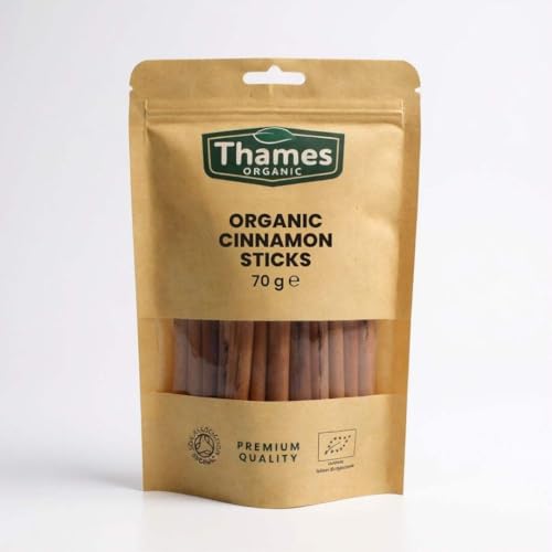 Organic True Ceylon Cinnamon Sticks (Quils) -70g - Ceylon Non-GMO No Additives Preservatives Raw Vegan Sri Lanka - Perfect for Baking Cooking Certified Organic - Thames Organic