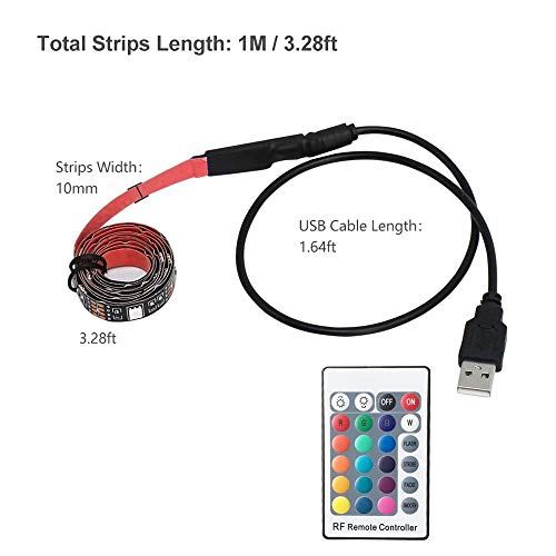 LightingWill LED TV Backlights, 5V 1M/3.3ft USB Powered Bias Lighting Kits with RF Remote Controller (16 Colors and 4 Dynamic Modes),5050 RGB LED Strip Lights for HDTV,PC Monitor,Home Theater