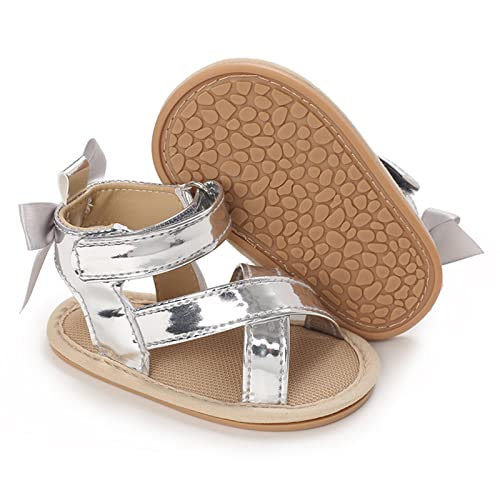 Infant Toddler Baby Girls Boys Shoes Sandals First Walking Shoes Bow Premium High Top Flat Shoes (Silver, 6 Toddler)4