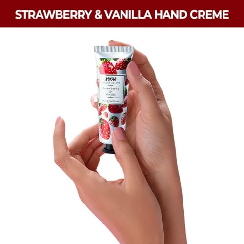 Image of Nykaa Naturals Strawberry & Vanilla Hand & Nail Creme, 30ml| With Avocado, Almond Oil, Jojoba Oil & Hyaluronic Acid| Moisturises & Nourishes Skin| Combats Dryness| Non-Greasy & Non-Sticky Formula