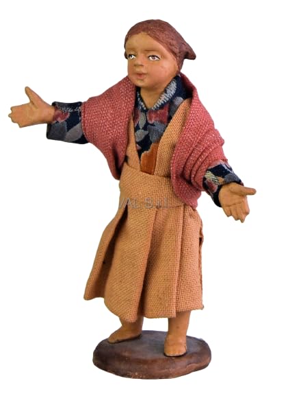 Holyhome Petite fille debout avec bras ouverts cm 15 (5,90 Inch) - Nativité napolitaine en terre cuite habillée