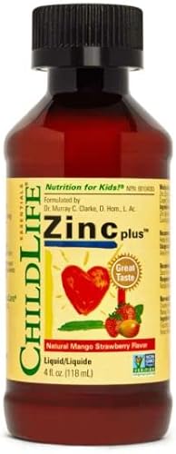 ChildLife Essentials Liquid Zinc Plus - All-Natural Support for Optimal Immune System Function in Children, Allergen-Free, Non-GMO, Zinc Drops for Kids - Mango Strawberry Flavor, 4 Fl Oz