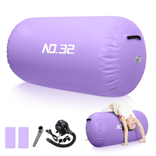 NO. 32 Air Roller Inflatable Gymnastics Barrel 100x60CM with Electric Air Pump Tumbling Mat for Backbend Yoga Gymnastics Home & Gym Backflip Practice Portable Storage