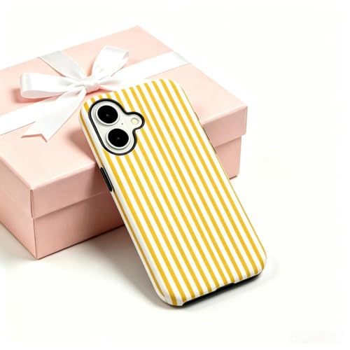 Image of for iPhone 16 Case Cute Phone Case,Compatible with MagSafe,Dual Layer Shockproof Protective Phone Cover,Hard Shell + Silicone Cover,Fashion Design for Women Girls,Striped Yellow