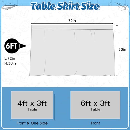 Image of 6FT Blue and White Composition Table Skirt Teacher Desk Skirt for Composition Notebook Classroom Decor Rectangle Table Cover for Back to School Party Supplies Kindergarten Office Bookcase Cabinet