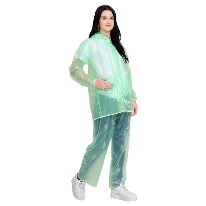Men's|Women's PVC Waterproof Rainsuit with Hoods and Side Pocket, 100% Waterproof Portable Rainwear (Green)
