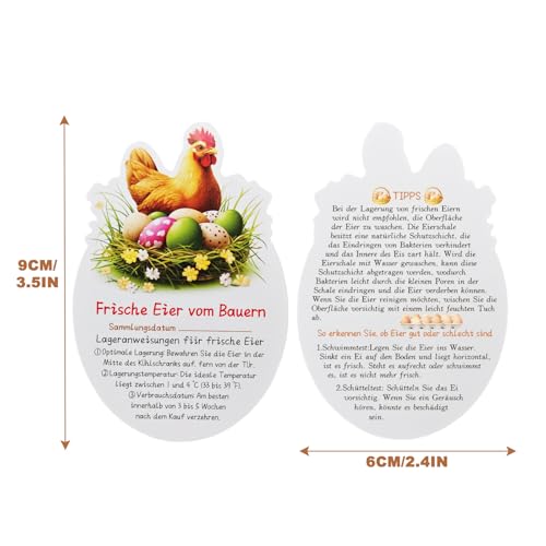 Homvik Eier-Anleitungskarten für Bauernhof, 50 Stück, Sammeldatum, Lagerungs- und Pflegetipps, Deutsch, 6x9 cm
