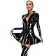 PIIKNUO Leder Bodysuit Damen Sexy Wetlook Body Kleid Party Latex Sexy Damen Lackleder Kleid Latex Kurze Partykleider Bodysuit Leder Kleider Minikleid Clubwear Glänzendes Lackleder Langarmkleid(M)