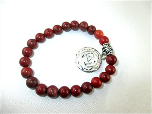 Hijet Beautiful Root Chakra Charm Red Jasper Round Bead Stretch Bracelet 8" Long Balancing Positive Energy Harmony Luck Yoga Meditation Natural Genuine Authentic Fashion Style #TOP6
