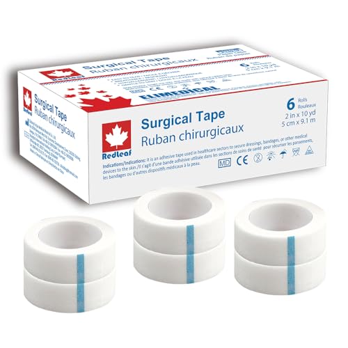 REDLEAF Ruban chirurgical en papier, bande adhésive médicale respirante pour premiers secours et pansements (5cm x 9,1m -6 rouleaux)