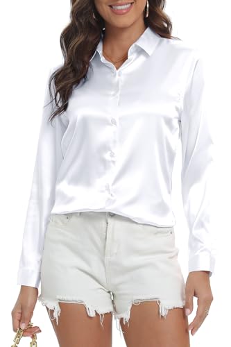 COUXILY Womens Satin Button Down Shirt Business Casual Long Sleeve Silk Blouse Collared Curved Hem Slim Fit Office Work Tops2