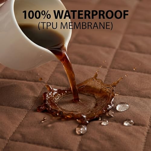 Image of BABYLEE 100% Waterproof Quilted Queen 72x60 Inch 6x5 Ft Fits Upto 10 Inch Mattress | Premium Terry Cotton Breathable Bed Protector | Mattress Cover for Double Bed | Brown Color Bed Protector