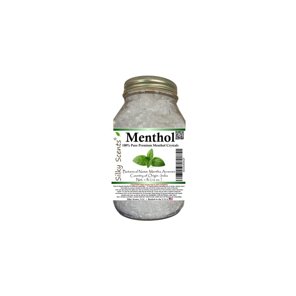 Silky Scents 1 lb Premium Menthol Crystals 100% Pure Organic and Natural in Glass Jar