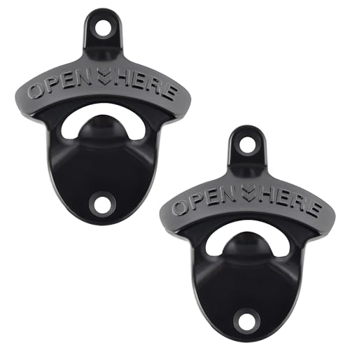 HAIICEN Black Beer Bottle Cap Opener Wall Mounted , Stainless Cooler Mounted Soda Top Opener Gifts for Bar Man Cave (2 PCS)