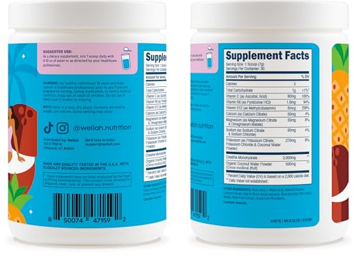 Image of Wellah Creatine + Electrolytes Powder (Blue Hawaii) 30 Servings | Hydration Drink Mix with 3g of Creatine Monohydrate