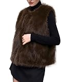 Rousytn Women's Faux Fur Vest Sleeveless Fuzzy Jacket Fluffy Faux Fur Vest for Women Warm Winter Furry Vests Outerwear(Brown-M)