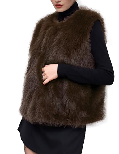 Rousytn Women's Faux Fur Vest Sleeveless Fuzzy Jacket Fluffy Faux