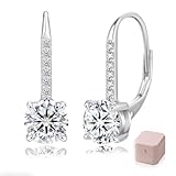 KRKC モアサナイト フープピアス: レバーバック レディースピアス シルバー925 計1.0/2.0ct 誕生日/記念日/女性プレゼント 人工ダイヤモンド キラキラ 金属アレルギー対応 つけっぱなし おしゃれアクセサリー ダイヤ ギフトボックス付属（ラウンド-シルバー-計2.0ct）