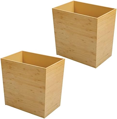 mDesign Rectangular Narrow Wood Trash Can Wastebasket, Small Garbage Container Bin for Bathroom, Kitchen, Home Office, Craft Room, Bamboo Veneer, Brock Collection, 2 Pack - Natural