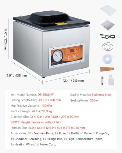 Bild 6 - VEVOR Kammer-Vakuumierer 260 W Vakuumiergerät für feuchte Lebensmittel Fleisch Marinaden usw. kompakte Größe mit 26 cm Versiegelungslänge Anwendung in der privaten Küche und im gewerblichen Bereich