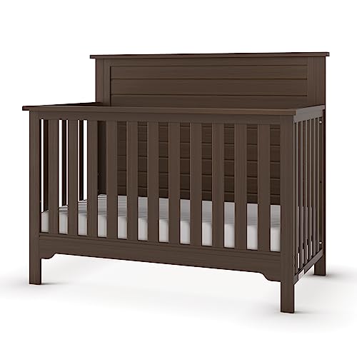 Image of Child Craft Farmhouse Flat Top 4-in-1 Convertible Crib, Baby Crib Converts to Day Bed, Toddler Bed and Full Size Bed, 3 Adjustable Mattress Positions, Non-Toxic, Baby Safe Finish (Brushed Truffle)