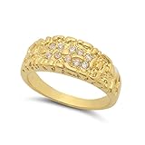 The Bling Factory Men's Large & Chunky 14k Gold Plated Nugget Round CZ Ring - Size 7