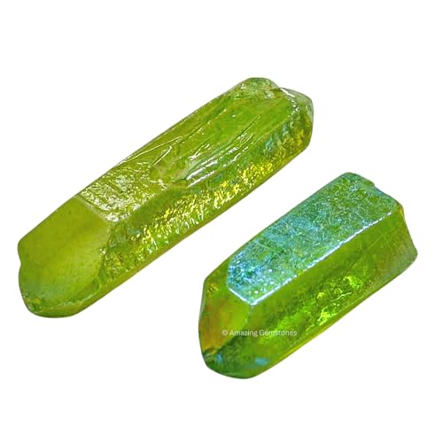 Image of Amazing Gemstone 2 Pieces Apple Aura Quartz Raw Pencil Points Crystals and Healing Stones, Natural Rocks for Meditation and DIY Raw Point Stones and Crystals