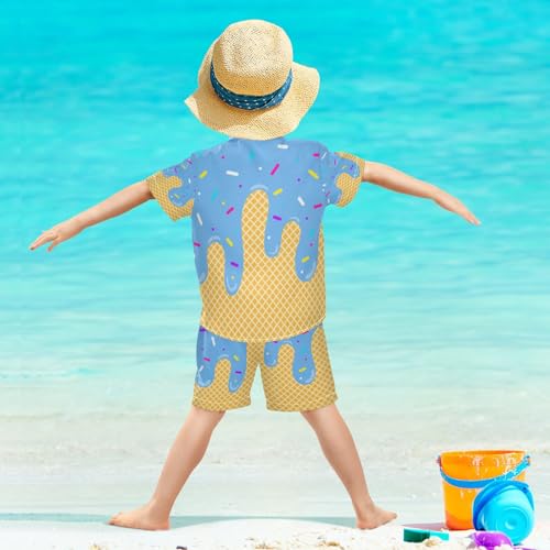 Image of Boy Shorts Sets Hawaiian Outfit Kid Summer Button Down Shirt and Short 2 Piece Sets for 3-10T