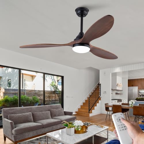 Image of OKDNEG 42 Inch Ceiling Fans with Lights and Remote, 3 Wood Fan Blades Ceiling Fan,3CCT Dimmable,Timer,Quiet DC Motor,6 Speed,Indoor Outdoor Ceiling Fan for Offices Farmhouse Gazebo Patio
