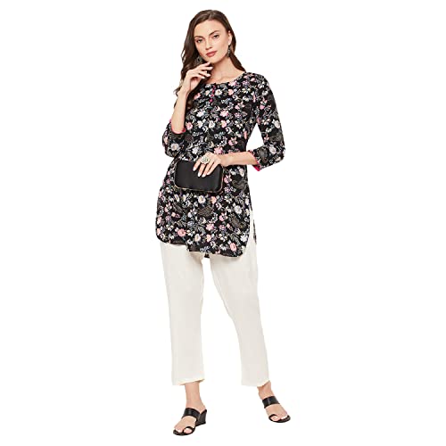 Image of Tissu Women's Green & Pink Floral Printed Kurti