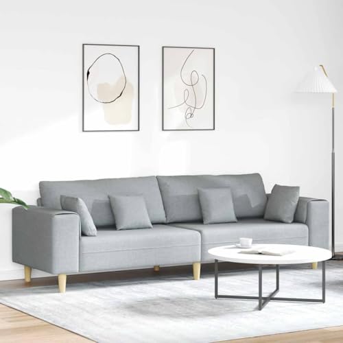 HETFTJN 4-Sitzer Stoffsofa Hellgrau 250 x 77 x 76 cm Modernes Ecksofa mit Atmungsaktivem Polyesterbezug und Holzkegelfüßen für Wohnzimmer Büro Jugendzimmer