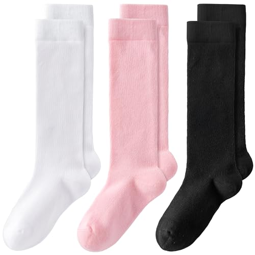 3 Pairs Girls Knee High Socks School Uniform Daily Wear 4-14Y Cotton Sock