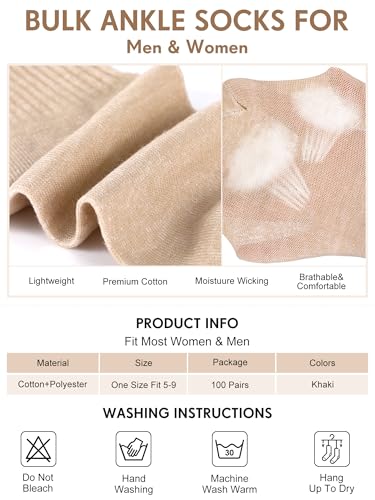 Image of Tarpop 100 Pairs Bulk Mens Socks Moisture Wicking Casual Sports Ankle Socks for Homeless Unisex Adult Men Women