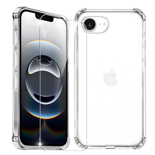 対応 iPhone 16E ケース クリア 黄変防止 + iphone 16e ガラスフィルム 柔軟 アイホン16e ケース 耐衝撃 ガラスフイルム保護付き 指紋防止 落下防止 耐衝撃 ガラスフイルム保護付き 指紋防止 落下防止 耐久性 JCJC-TPUIP16E