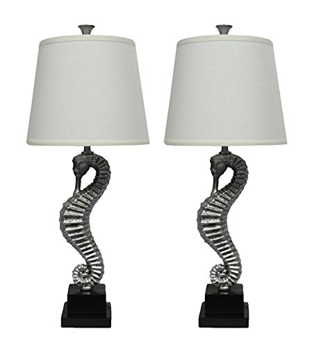 Urbanest Set of 2 Seahorse Table Lamps, Antique Silver