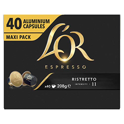 L'OR Espresso Koffiecups Ristretto (160 Ristretto Koffie Capsules, Geschikt voor Nespresso* Koffiemachines, Intensiteit 11/12, 100% Arabica Koffie, UTZ Gecertificeerd), 4 x 40 Cups