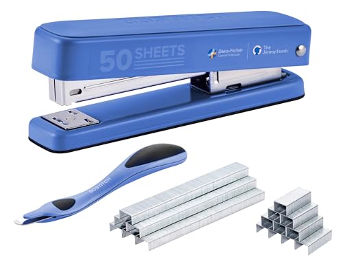 Bostitch Titan Heavy Duty Metal Stapler 50 Sheet Capacity with 1250 Staples and Ergonomic Staple Remover Jam Free Stapling Full Strip Stapler for Desk Office and Classroom Blue