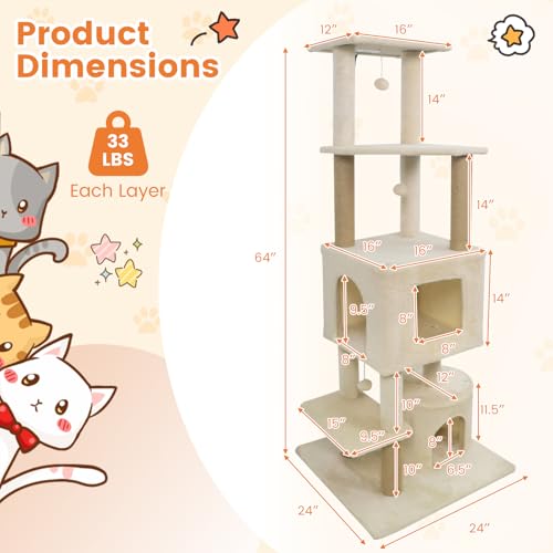 Árbol para Gatos Tangkula 64 Pulgadas Multinivel Beige miniatura 4