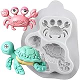 TAOXIBEI 3D Ocean Animal Polymer Clay Molds Sea Turtle Crab Silicone Mold for DIY Crafts Epoxy Resin Casting Air Dry Polymer Clay Plaster Jewelry Making