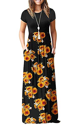 HAOMEILI Women's Casual Short/Long Sleeve Maxi Dress with Pockets Medium Sun Black